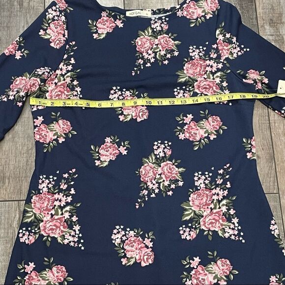 NWT Hot Gal 3/4 Sleeve Floral Mini Dress Navy Blue With Pink White Flowers Large - Picture 8 of 11